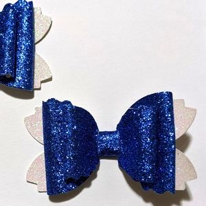 UK Blue and White Glitter Bow Pigtail Set